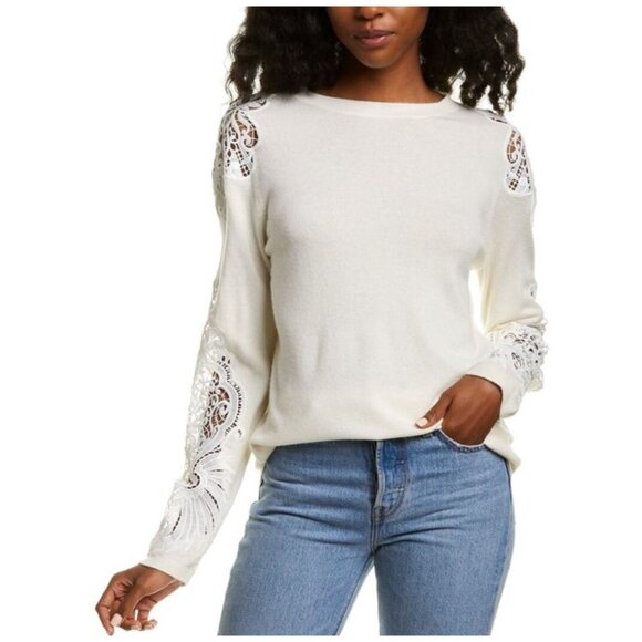 Ted Baker London "Shelsin" Lace-Inset Sweater in Cream Women's Size 10 (TB-4) - Picture 13 of 14
